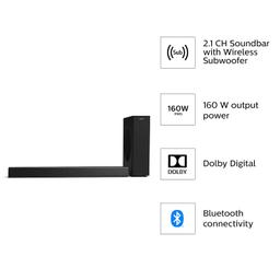 Philips Audio HTL3310 2.1 CH 160 W Bluetooth Soundbar with Wireless Subwoofer, Dolby Digital Surround Sound, Optical Input and HDMI ARC