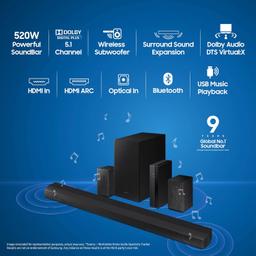 Samsung Soundbar (HW-B67E/XL) 5.1 Channel, Wireless Subwoofer, 1x Wireless Rear Speaker, 1x Center Speaker and Energy Star,