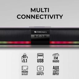 Zebronics Ace Plus Wireless Soundbar with 30W Output, Dual Passive Radiator, RGB Lights,Built-in Rechargeable Battery,