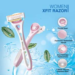 Kai Xfit 5-Blade Body Razor for Women with Aloe Vera Lubricating Strip for Hair Removal Japan-Made Stainless Steel Blades and 3D Pivot Handel,Extra 2 Cartridge's