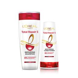 L'Oréal Paris Shampoo & Conditioner, For Damaged and Weak Hair, With Pro-Keratin + Ceramide, Total Repair 5, 360ml +192.5ml