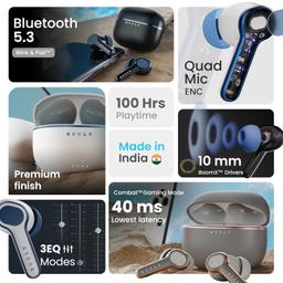Boult Audio Curve Buds Pro with 100H Playtime, 4 Mics Clear Calling, 40ms Low Latency Gaming, Made in India, Equalizer Modes, Bluetooth 5.3 Blink & Pair™ True Wireless in Ear Earbuds (Nautical Black)