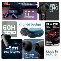 Boult Audio Z20 Pro Truly Wireless Bluetooth Ear Buds with 60 Hours Playtime, 4 Mics Clear Calling, Made in India, 45ms Low Latency, Rich Bass Drivers, IPX5, TWS Earbuds Bluetooth Wireless (Black)