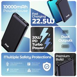 Ivon - 10000mAh 22.5W Fast Charging Power Bank, 20W PD Fast Charging,(Model CR - PB - 207) with Ivon 3in1 Charging Power Cable(CA- 10)