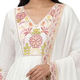Women Floral Embroidered Anarkali Kurta with Trousers & Dupatta