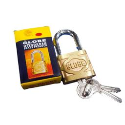 Globe Brass Padlock, Heavy 'Duty Security Lock with Keys, Gold Metal, 2” Inches, Chrome Steel