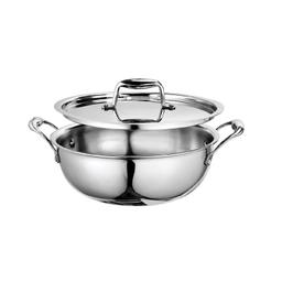 SIGNORA WARE 1500Ml Artista Tri-Ply Non-Stick Deep Fry Kadhai 18Cm,Induction Compatible Cookware Kadai,Grade 304 Stainless Steel,Food Grade,Dishwasher Safe,5 Years Warranty Pot (Silver)