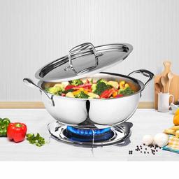 SIGNORA WARE 1500Ml Artista Tri-Ply Non-Stick Deep Fry Kadhai 18Cm,Induction Compatible Cookware Kadai,Grade 304 Stainless Steel,Food Grade,Dishwasher Safe,5 Years Warranty Pot (Silver)