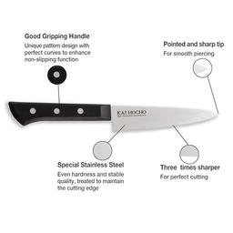 Kai Hocho Premium Nakiri Kitchen Knife & Kai Hocho Japanese Premium Petty Kitchen/Vegetable Knife, 4.8 Inch Blade, Black, with N-Duraa Kitchen Scissors