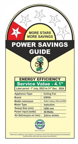 USHA Striker Galaxy 1200mm Energy Efficient 1 Star Rated Power Saving High Speed Oil & Dust Resistant Ceiling Fan1star| ISI Certified | |New Bright Gold|
