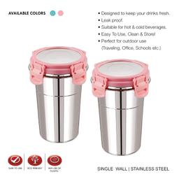 SmartQuick Presents Stainless Steel Tumbler for Traveling, Coffee, Tea, Beer, Milk, Lassi, Butter Milk Glass Tumbler with Airtight Lid Cap (400 ml) Multi color