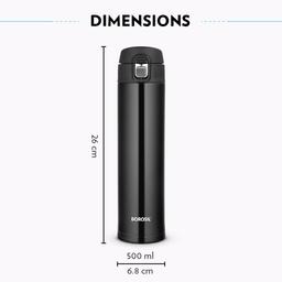 Borosil Hydra Nova Stainless Steel 500 ml Water Bottle | Double Wall Vacuum Insulated | 16 Hours Hot & 18 Hours Cold | Leakproof, BPA Free