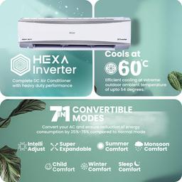 Haier 2 Ton 3 Star HEXA Inverter Split AC (6300 Watts, Copper, 7 in 1 Convertible, Heavy Duty, HD Filter, Frost Self Clean, Cools at 60°C, 20 mtrs Air Throw - HSU24HD-ANW3BN-INV- White)