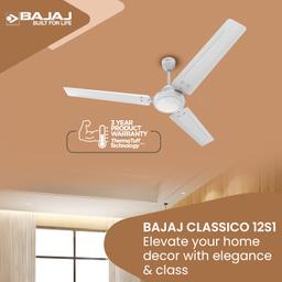 Bajaj Classico 12S1 1200MM (48") Ceiling Fans For Home | BEE Star Rated Energy Efficient Ceiling Fan | ThermaTuff Technology | 100% Copper Motor | High Speed