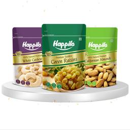 Vimal Gifting - 1 pc + Vimal Marvel Celebration - 1 pc + Happilo Cashews - 500 gms, Happilo Natural Almonds - 500 gms, Happilo Green Raisins - 500 gms.