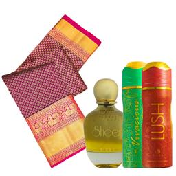 Saree for Women & Birra Pack of 3 [1 Perfume & 2 Body Spray]