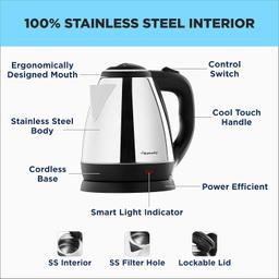 Butterfly EKN 1.5 Litre Stainless Steel Electric Kettle | 1500 W | 360� Swivel Power Base | Auto Shut Off | For Hot Water, Tea, Coffee, Noodles | Dry Boil Protection