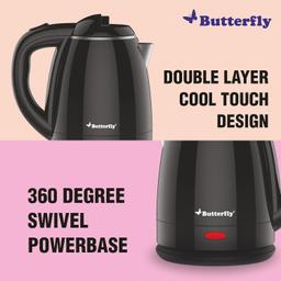 Butterfly Stainless Steel Magnum Cool Touch Electric Kettle 1.2 Litre | 1350 W | Double Layer Cool Touch Body | Auto Shut Off | For Hot Water, Tea, Coffee, Noodles, Soup | Dry Boil Protection | Black