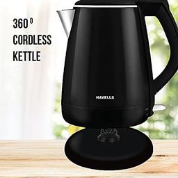 Havells Electric Kettle Aqua Plus 1500 Watts 1.2 liters , Double Layered Cool Touch Outer Body (Black)