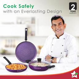Wonderchef Tivoli Induction Bottom Non-Stick Coated Cookware Set (Aluminium, 4 - Piece), Purple