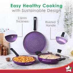 Wonderchef Tivoli Induction Bottom Non-Stick Coated Cookware Set (Aluminium, 4 - Piece), Purple