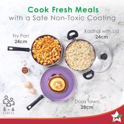 Wonderchef Tivoli Induction Bottom Non-Stick Coated Cookware Set (Aluminium, 4 - Piece), Purple