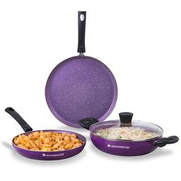 Wonderchef Tivoli Induction Bottom Non-Stick Coated Cookware Set (Aluminium, 4 - Piece), Purple