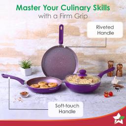 Wonderchef Tivoli Induction Bottom Non-Stick Coated Cookware Set (Aluminium, 4 - Piece), Purple
