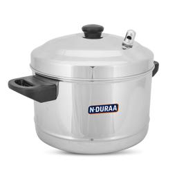 N-DURAA Stainless Steel Idli Cooker with Whistle Indicator | Idly Cooker Pot | Steel Idli Maker with Silver Lid - 4 Plates