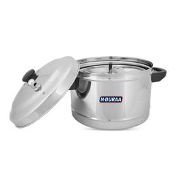 N-DURAA Stainless Steel Idli Cooker with Whistle Indicator | Idly Cooker Pot | Steel Idli Maker with Silver Lid - 4 Plates