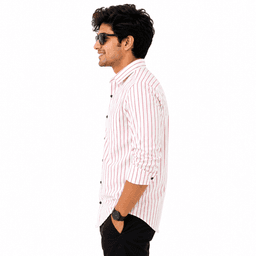 Men White Slim Fit Stripe Casual Shirt