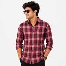 Men Red and Brown Regular Fit Checks Casual Shirt