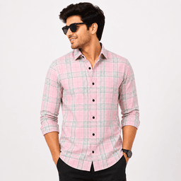 Men Pink Regular Fit Checks Casual Shirt