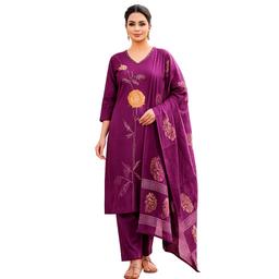 Women Ethnic Motifs Printed Panelled Thread Work Kurta with Trousers & With Dupatta