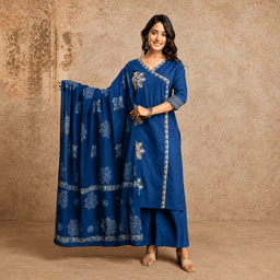 Women Ethnic Motifs Printed Panelled Thread Work Kurta with Trousers & With Dupatta