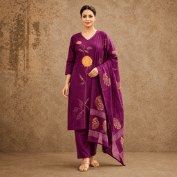 Women Ethnic Motifs Printed Panelled Thread Work Kurta with Trousers & With Dupatta