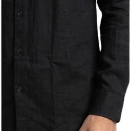 Men's Solid Black Casual Shirt Features a Spread Collar and Long Sleeves