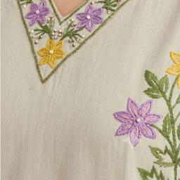 Floral Embroidered V-Neck Sequinned Cotton Straight Kurta With Trouser