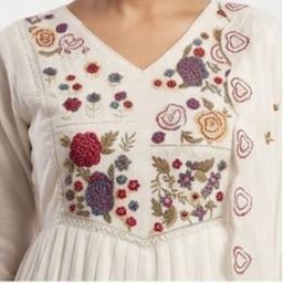 Floral Embroidered Anarkali Thread Work Kurta With Trousers & Dupatta( 3 Set Piece )