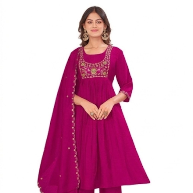 Women Ethnic Motifs Embroidered Panelled Thread Work Kurta with Trousers & With Dupatta (3 Set Piece )