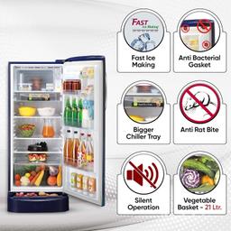 LG 224 L 5 Direct-Cool Smart Inverter Compressor Single-Door Refrigerator (GL-D241ABCU, Blue Charm, Base stand with Drawer,