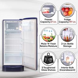LG 224 L 5 Direct-Cool Smart Inverter Compressor Single-Door Refrigerator (GL-D241ABCU, Blue Charm, Base stand with Drawer,