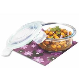 SignoraWare Lock 'N' Store Round High Microwave Oven Borosilicate Safe Glass Container with Air Tight Lid | Multipurpose Jar Box (950ml, Transparent, Food Grade)