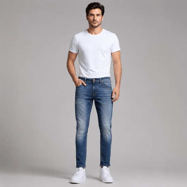 Premium Quality Blue Fade Brak Slim Fit Cropped Jeans – Stretchable