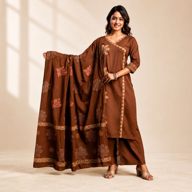 Women Ethnic Motifs Printed Panelled Thread Work Kurta with Trousers & With Dupatta