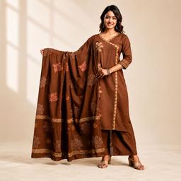 Women Ethnic Motifs Printed Panelled Thread Work Kurta with Trousers & With Dupatta