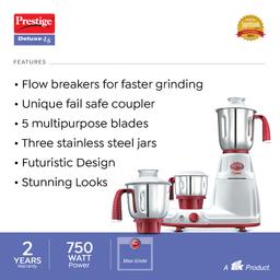 Prestige Deluxe LS 750-Watt Mixer Grinder (White and Red)