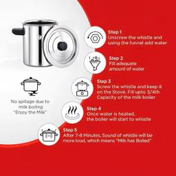 N-DURAA Stainless Steel Milk Boiler Induction Compatible with Whistle Indication | Milk Boiler with Induction Base | Steel Milk Boiler 1Litre