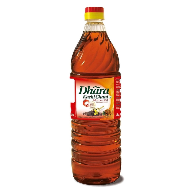 Dhara Kachi Ghani Mustard Oil Bottle, 1L