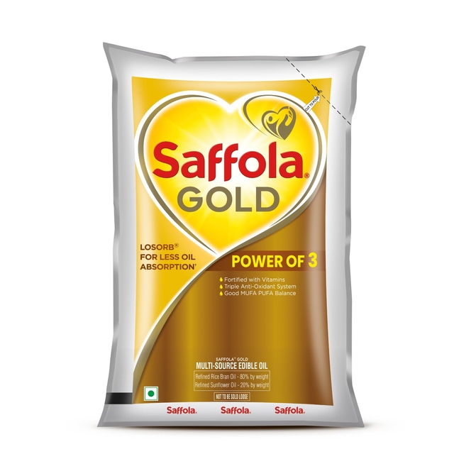 Saffola Gold Refined Cooking oil | Power of 3 (1 Litre Pouch)